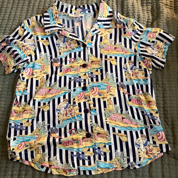 sarah bentley Tops - Vintage Sarah Bentley Coastal Beach Scene Button-Up Shirt